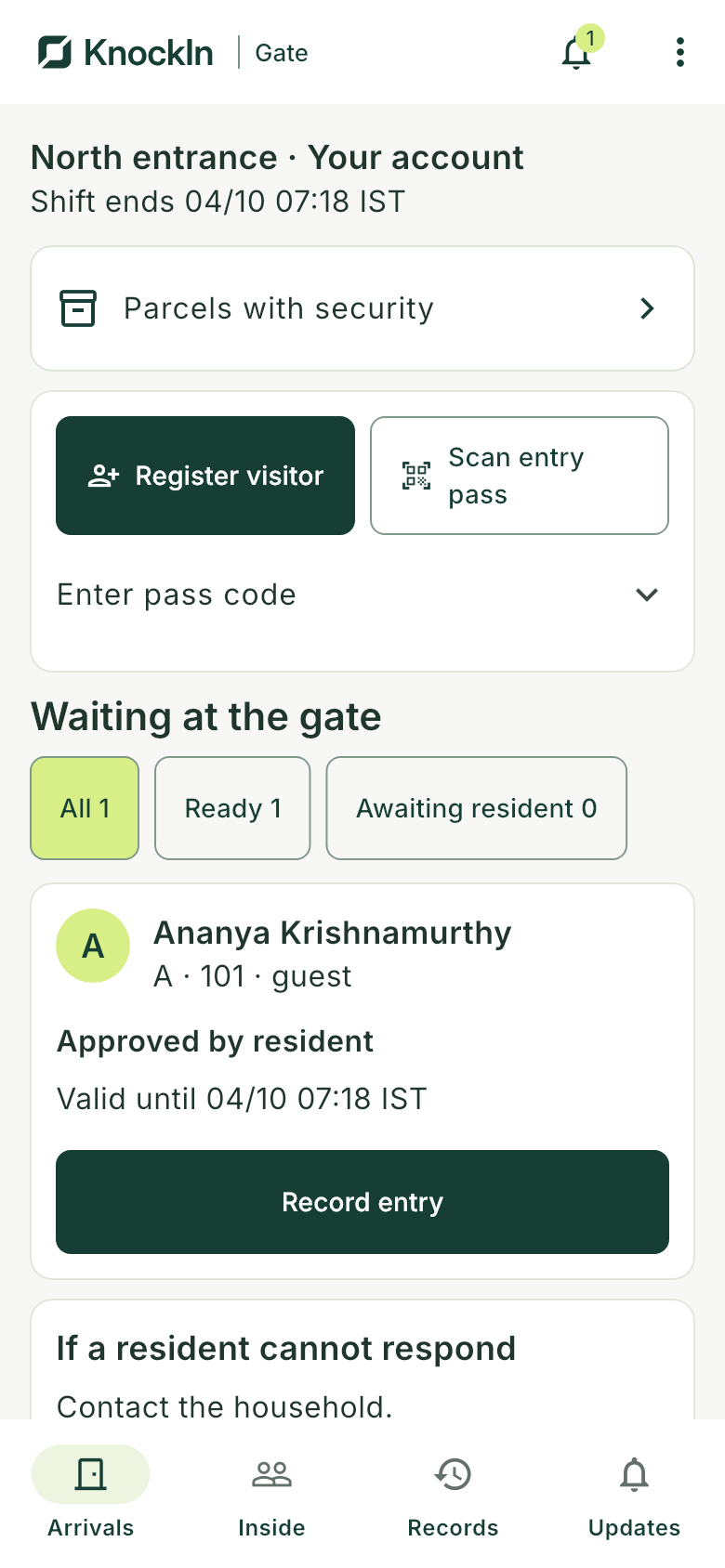 Gate app tools for scanning a pass or entering its number